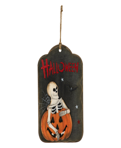 Northlight 9.75" Skeleton And Jack-o'-lantern Halloween Wall Sign In Black