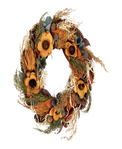 Northlight Sunflower And Straw Artificial Fall Harvest Wreath 12" Unlit In Orange