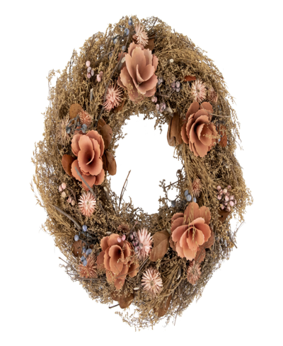 Northlight Orange And Coral Pink Twig And Floral Autumn Harvest Wreath 13.75" Unlit