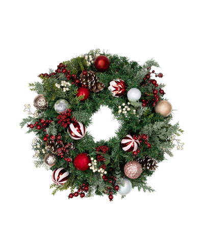 Northlight Mixed Pine With Christmas Ball Ornaments Artificial Wreath 28" Unlit In Green