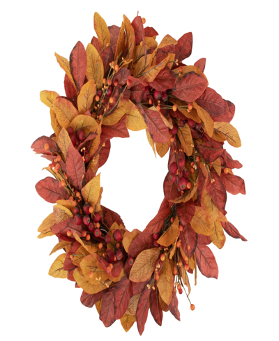 Northlight Berries With Leaves Artificial Fall Harvest Twig Wreath 24" Unlit In Red