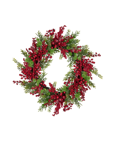 Northlight Artificial Frosted Berry And Pine Christmas Wreath 28" Unlit In Green