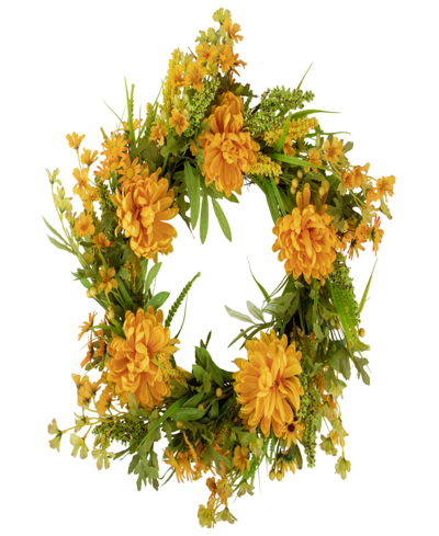 Northlight Yellow Peony Artificial Fall Harvest Twig Wreath 24" Unlit