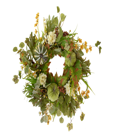 Northlight Pumpkins And Berries Artificial Fall Harvest Twig Wreath 24" Unlit In Green