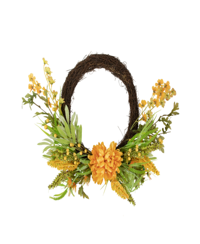 Northlight Peonies Artificial Fall Harvest Twig Wreath 22" Unlit In Brown