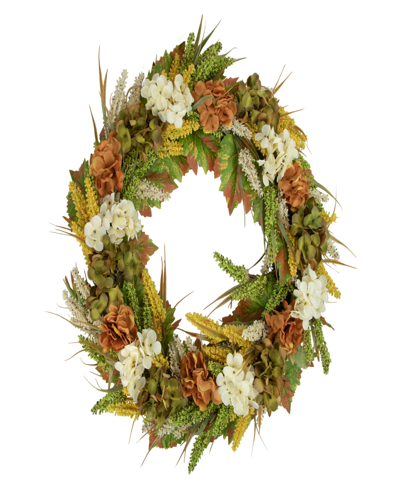 Northlight White And Orange Hydrangea Artificial Fall Harvest Twig Wreath 28" Unlit