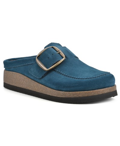 White Mountain Women's Bueno Slip On Clogs In Petro Blue Suede