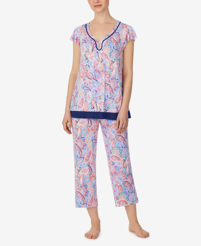 Ellen Tracy Women's Ruffle Sleeve 2 Piece Pajama Set In Pink Multi