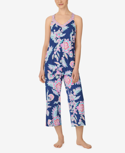 Ellen Tracy Women's Sleeveless 2 Piece Pajama Set With Capri Pants In Blue Multi