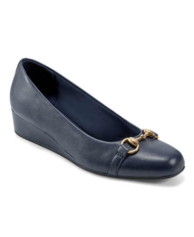 Easy Spirit Women's Guliana Slip-on Closed Toe Dress Wedge Pumps In Navy Leather