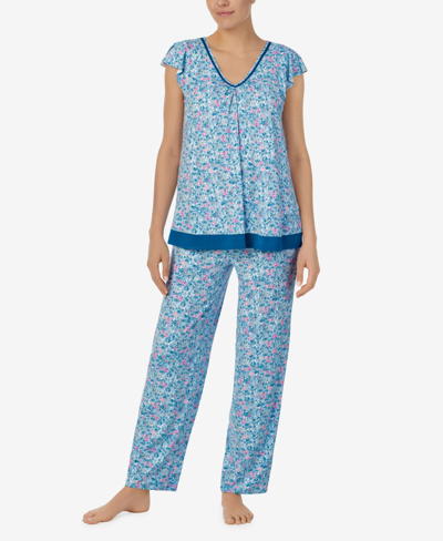 Ellen Tracy Women's Short Sleeve 2 Piece Pajama Set In Blue Multi