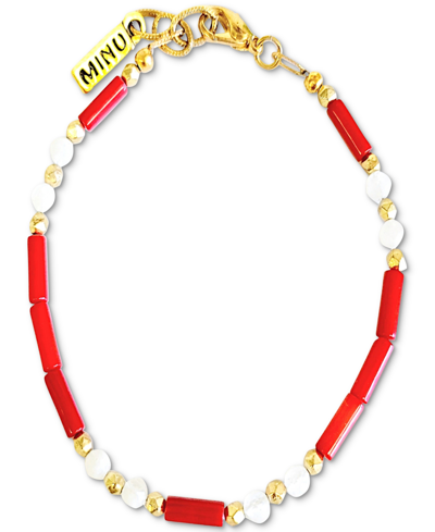 Minu Jewels Gold-tone Moonstone & Red Coral Beaded Flex Bracelet In Red White