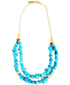 MINU JEWELS GOLD-TONE AMAZONITE & TURQUOISE BEADED DOUBLE-ROW STATEMENT NECKLACE, 16" + 2" EXTENDER