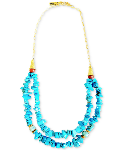Minu Jewels Gold-tone Amazonite & Turquoise Beaded Double-row Statement Necklace, 16" + 2" Extender In Gold Turquoise