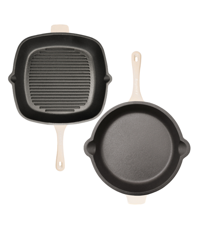 Berghoff Neo Enameled Cast Iron 2 Piece Fry And Grill Pan Set In Cream