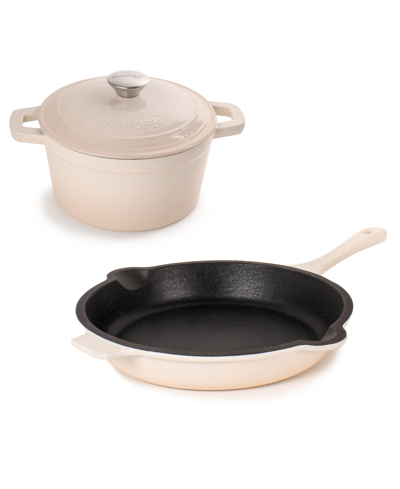 Berghoff Neo Enameled Cast Iron 3 Piece Covered Dutch Oven And Fry Pan Set In Cream
