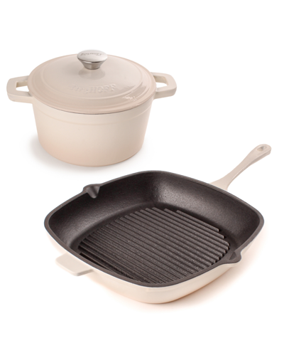 Berghoff Neo Enameled Cast Iron 3 Piece Covered Dutch Oven And Grill Pan Set In Cream