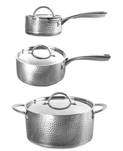 Berghoff Vintage-like Tri-ply 18/10 Stainless Steel 6 Piece Starter Hammered Cookware Set In Silver