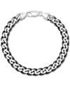 Italian Silver Men's Curb Link Chain Bracelet In Sterling Silver & Black Ruthenium-plate In Silver