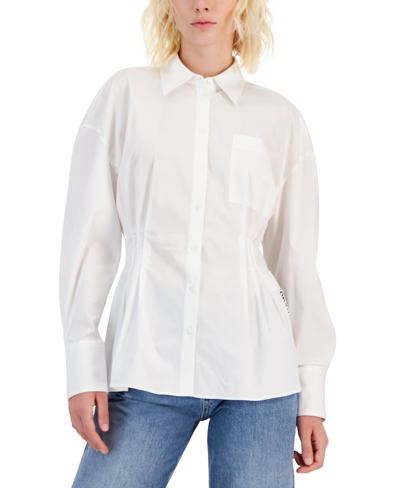 Hugo Women's Collared Pintuck-waist Shirt Tunic In White