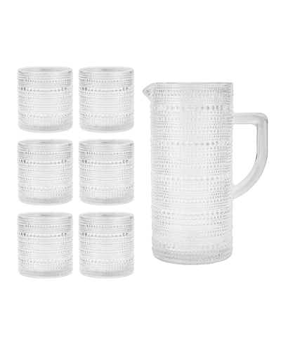 Fortessa Jupiter Beaded Glass Pitcher With 6 Double Old Fashioned Glasses, Set Of 7 In Clear