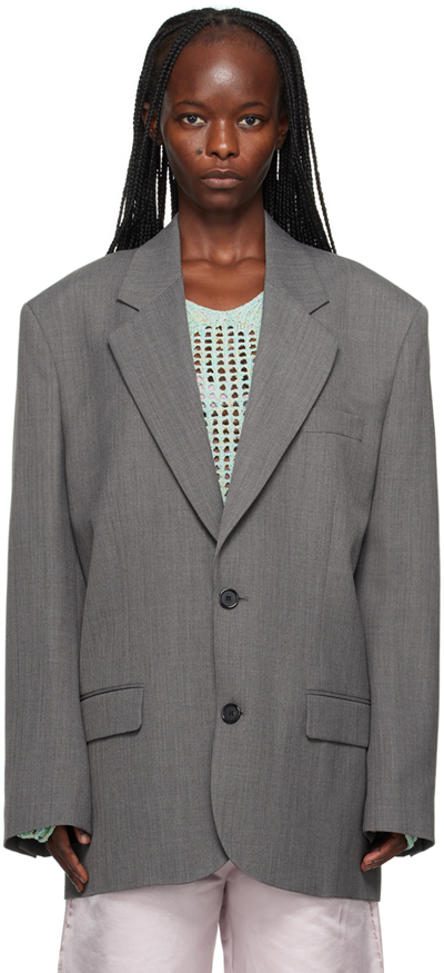 Acne Studios Gray Single-breasted Blazer In Grey Melange