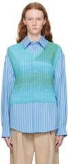 Wooyoungmi Blue Gradient Stripe Vest In Mint 540m