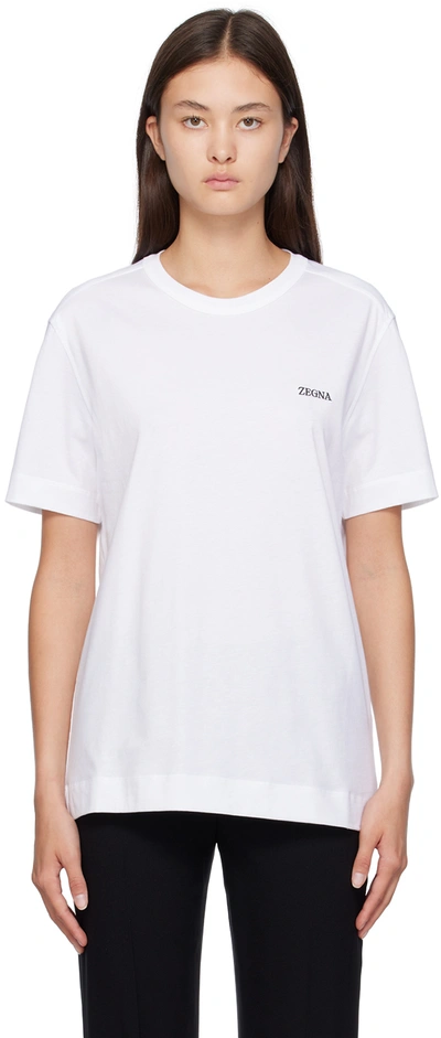 Zegna White Embroidered T-shirt In N00 Optical White