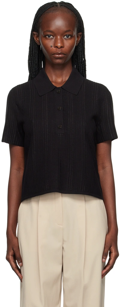 Theory Cropped Matte Cotton Jacquard Polo Shirt In Black