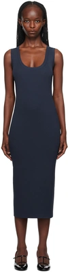 THEORY NAVY SCOOP NECK MIDI DRESS