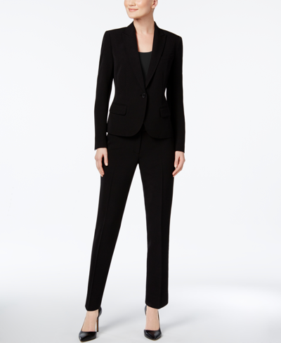 Anne Klein Missy & Petite Executive Collection Single-button Pantsuit, Created For Macy's In Black