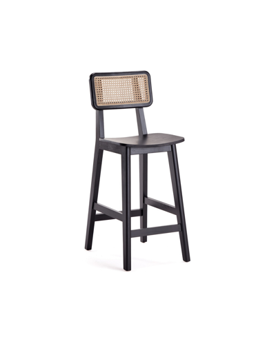 Manhattan Comfort Versailles 15.75" Ash Wood And Natural Cane Counter Height Bar Stool In Black And Natural Cane