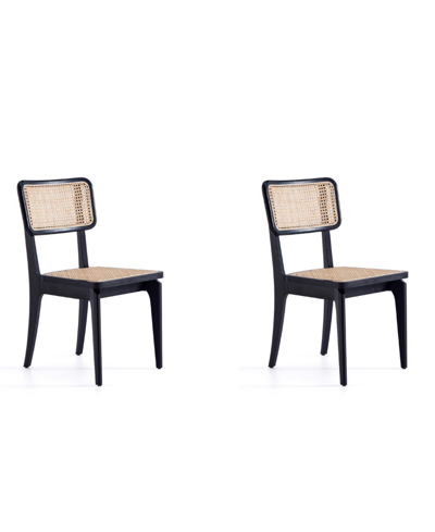Manhattan Comfort Giverny 2-piece Ash Wood And Natural Cane Versatile Dining Chair In Black And Natural Cane