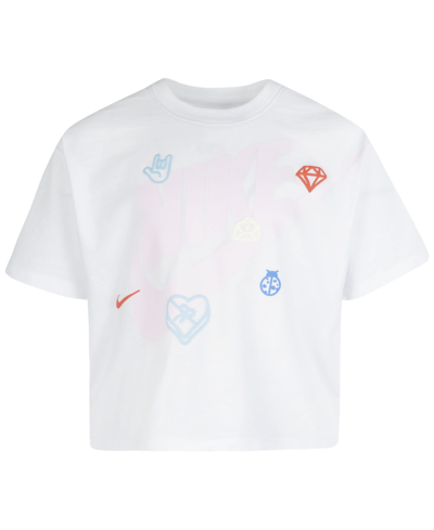 Nike Little Girls Love Icon Boxy Short Sleeves T-shirt In White
