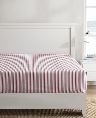 Nautica Coleridge Stripe Cotton Percale Fitted Sheet, Queen In Red