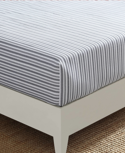 NAUTICA COLERIDGE STRIPE COTTON PERCALE FITTED SHEET, QUEEN