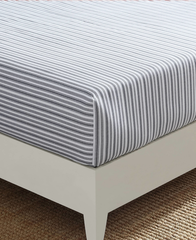 Nautica Coleridge Stripe Cotton Percale Fitted Sheet, Queen In Charcoal