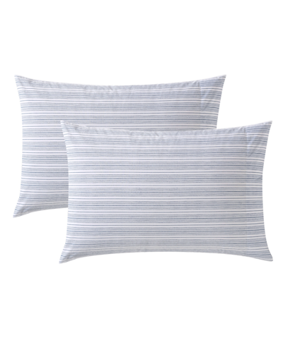 Nautica Beaux Stripe Cotton Percale Standard Pillowcase Pair Bedding In Navy Seas
