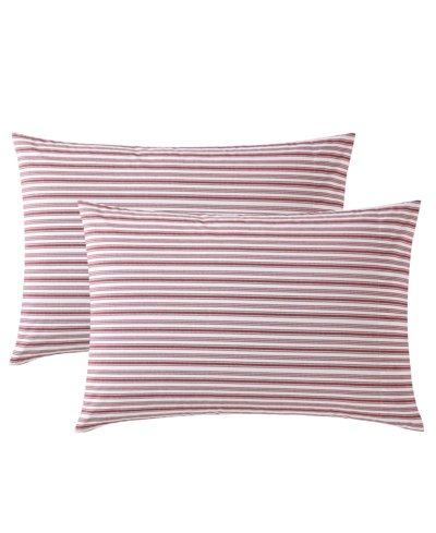 Nautica Coleridge Stripe Percale Pillowcase Set In Red
