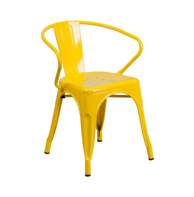 Emma+oliver Commercial Grade Colorful Metal Indoor-outdoor Chair With Arms In Yellow