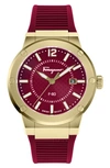 Ferragamo F-80 Chronograph Silicone Strap Watch, 44mm In Ip Yellow Gold