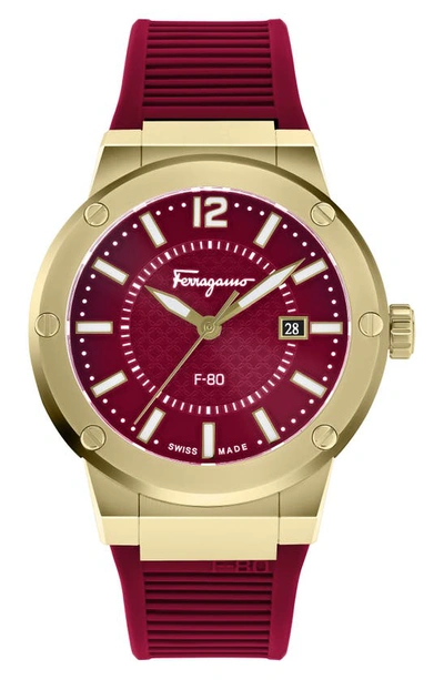 Ferragamo F-80 Chronograph Silicone Strap Watch, 44mm In Ip Yellow Gold