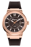 Ferragamo F-80 Chronograph Silicone Strap Watch, 44mm In Rose Gold