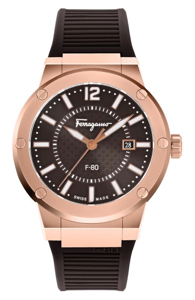 Ferragamo F-80 Chronograph Silicone Strap Watch, 44mm In Rose Gold