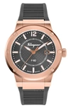 Ferragamo F-80 Chronograph Silicone Strap Watch, 44mm In Ip Rose Gold