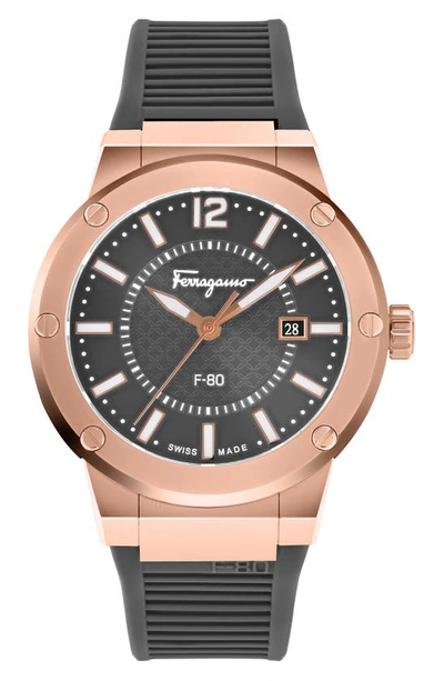 Ferragamo F-80 Chronograph Silicone Strap Watch, 44mm In Rose Gold