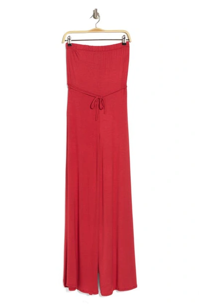 Go Couture Strapless Tube Jumpsuit In Brick
