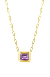 House Of Frosted 14k Gold Plated Sterling Silver Amethyst Deco Chain Necklace In Gold