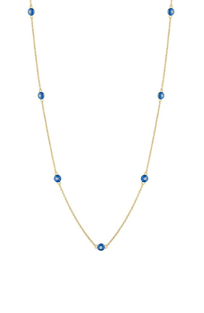 House Of Frosted 14k Gold Plate Sterling Silver Enamel & White Topaz Station Chain Necklace