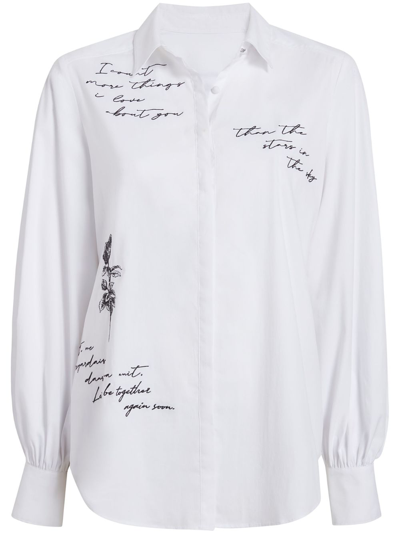 Cinq À Sept Kandice Mon Amour Embroidered Poplin Top In White/black
